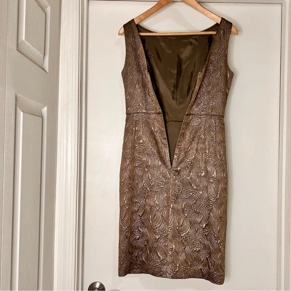 Banana Republic Elegant Gold Brocade Cocktail Dress - Size Petite 6 - Picture 3 of 7
